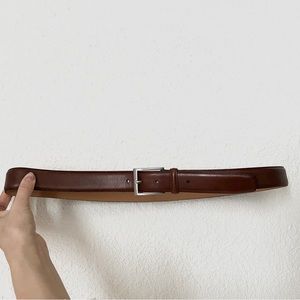 Kirkland mens brown Italian leather belt square silver tone buckle